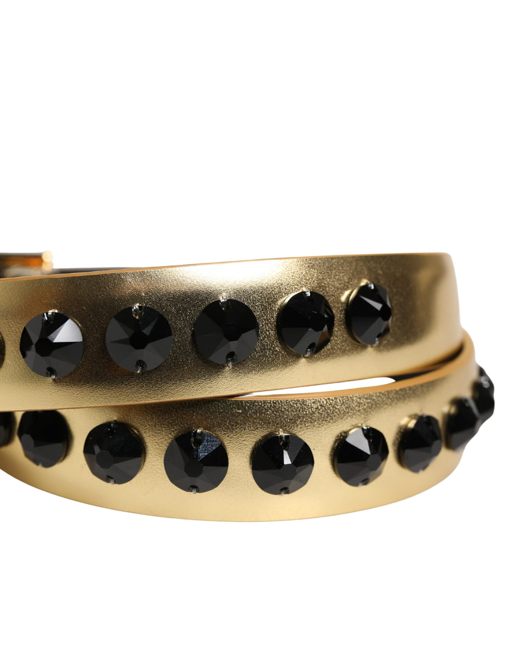Dolce & Gabbana Gold Leather Black Crystals Metal Buckle Belt