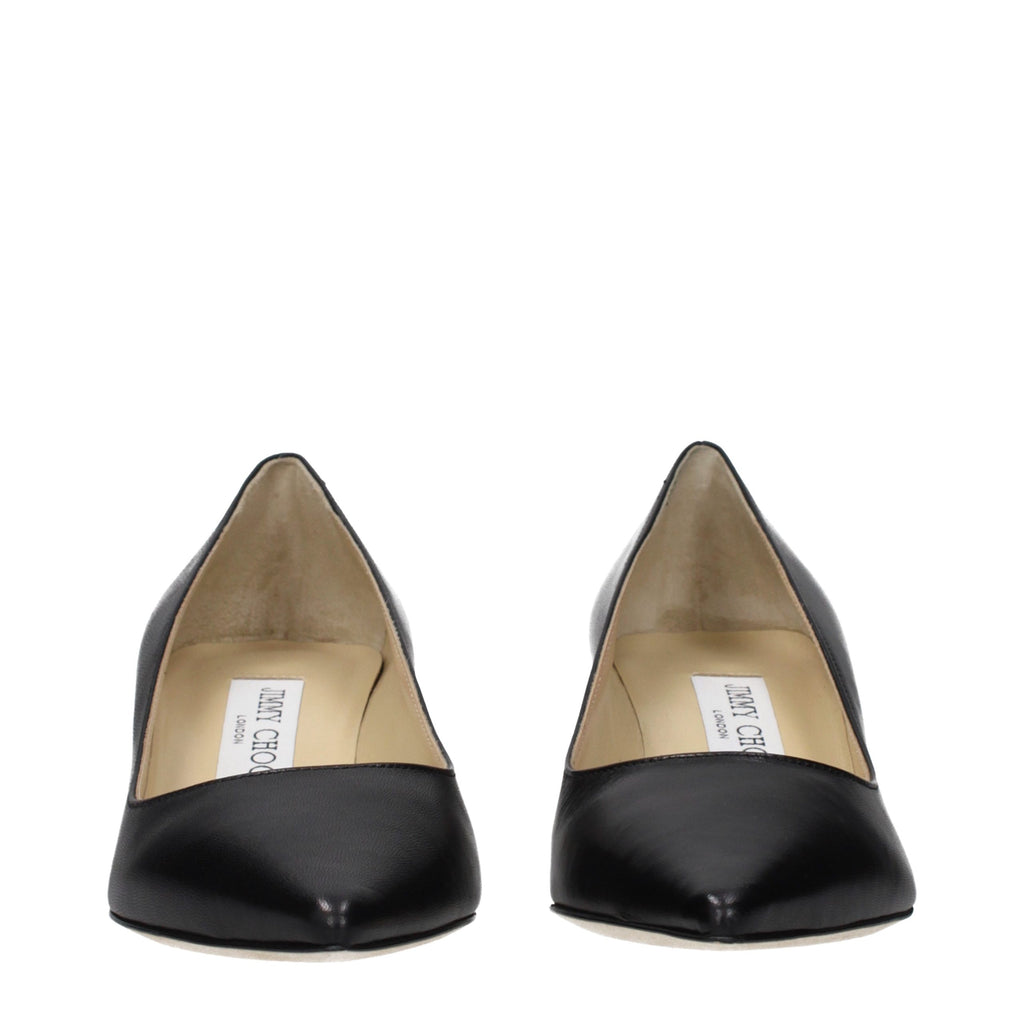 Jimmy Choo Black Leather Mid Heel Pumps