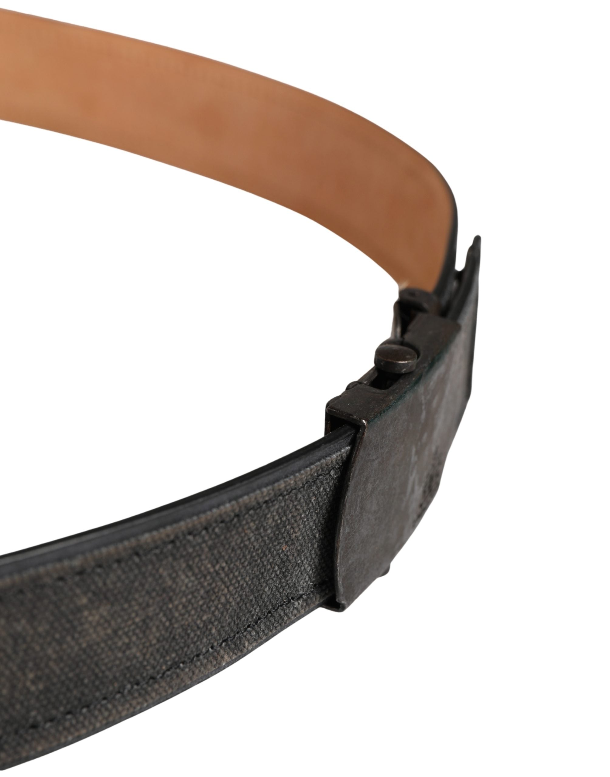 Ermanno Scervino Black Leather Cotton Logo Metal Buckle Belt