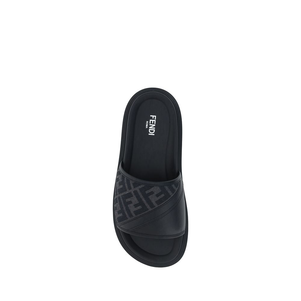 Fendi Gray Fabric Flat Sandals