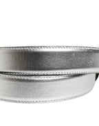 Moschino Couture Silver Leather Logo Metal Buckle Waist Belt