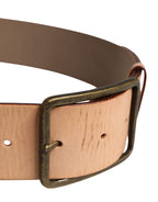 Patrizia Pepe Beige Genuine Leather Wide Waist Metal Buckle Belt
