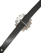 Cavalli Class Black Turquoise Leather Embellished Oval Buckle Belt