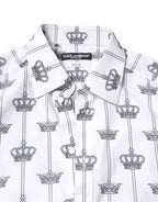 Dolce & Gabbana White GOLD Crown Cotton Dress Formal Shirt