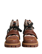 Dolce & Gabbana Brown Leather Trekking-Style Men Boots Shoes