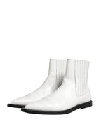 Dolce & Gabbana White Leather Chelsea SlipOn Ankle Boots Shoes