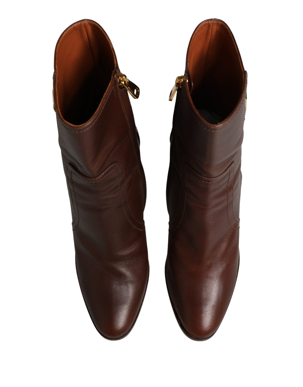 Dolce & Gabbana Brown Leather Heels Mid Calf Boots Shoes
