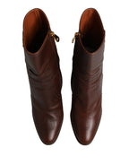 Dolce & Gabbana Brown Leather Heels Mid Calf Boots Shoes