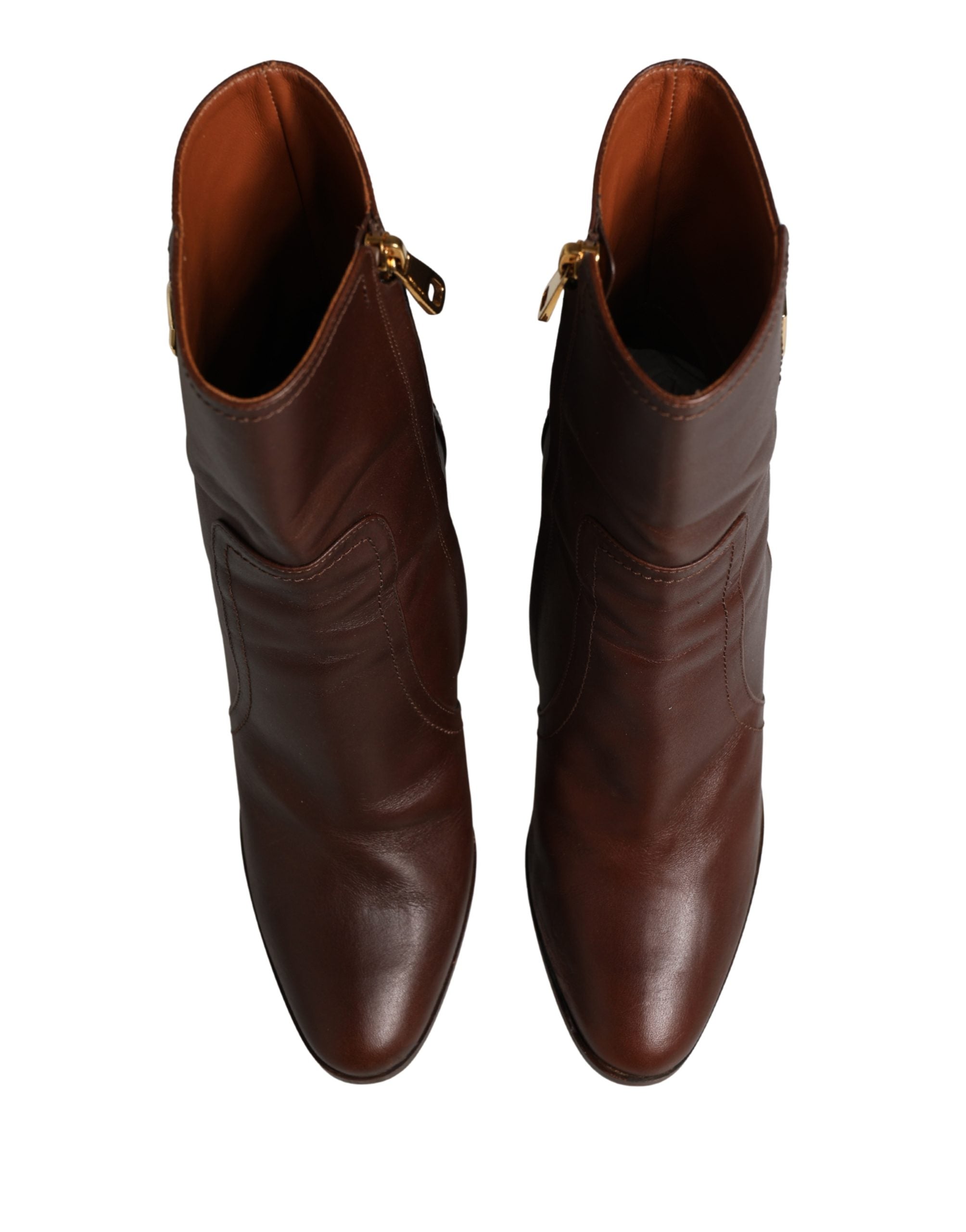 Dolce & Gabbana Brown Leather Heels Mid Calf Boots Shoes