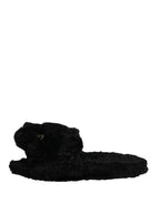 Dolce & Gabbana Black Faux Fur Panther Plush Flat Slides Shoes