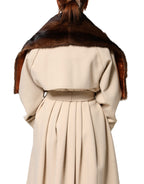 Dolce & Gabbana Black Brown Stripe Fur Shawl Wrap Scarf