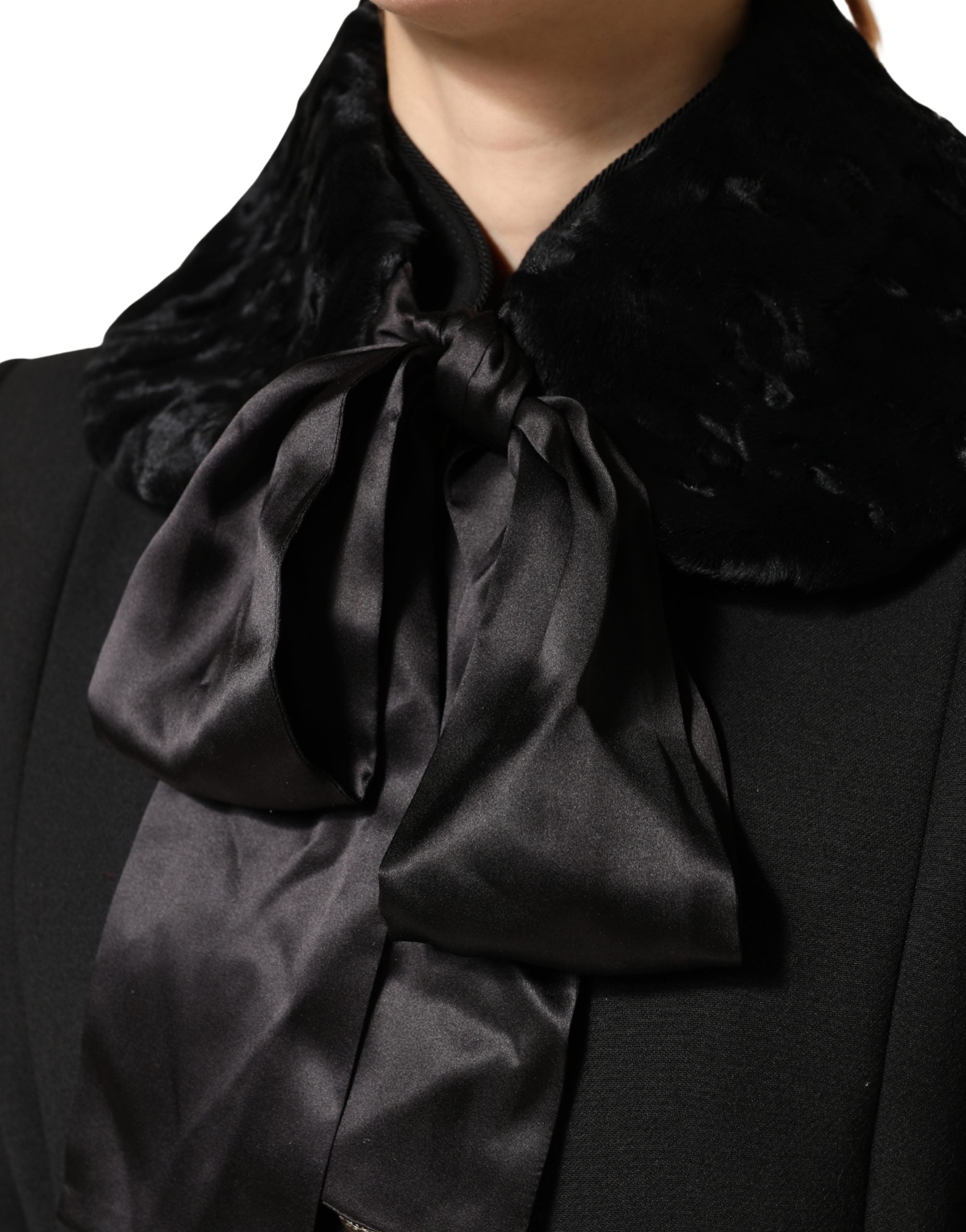 Dolce & Gabbana Black Lamb Fur Women Neck Warmer Winter Scarf