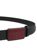 Dolce & Gabbana Men Black Calf Leather Logo Metal Buckle Belt