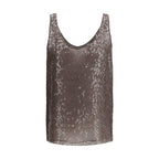 Brunello Cucinelli Brown Silk Sleeveles T-Shirt