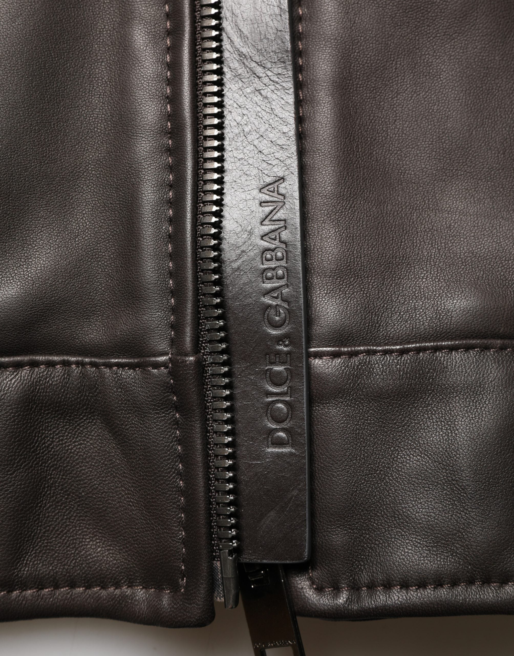 Dolce & Gabbana Black LambskinLeather Full Zip Biker Jacket