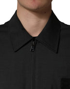 Dolce & Gabbana Black Wool Logo Full Zip Men Bomber Jacket