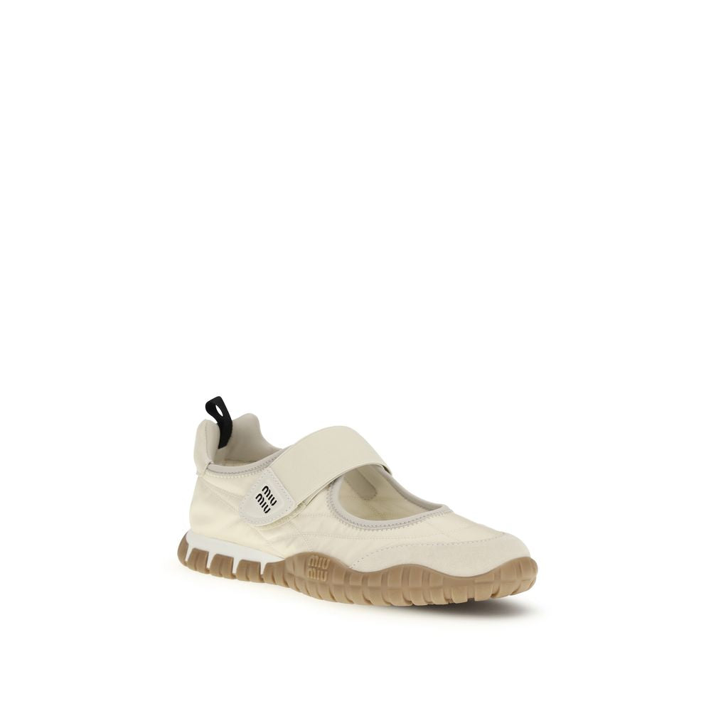 Miu Miu Beige Recycled Polyamide Ballet Flats