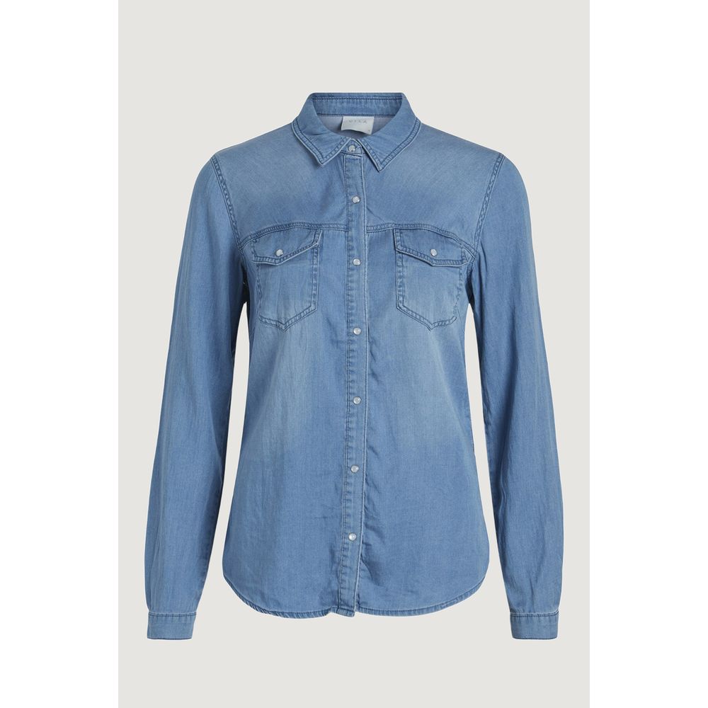 Vila Clothes Light Blue Cotton Blouse