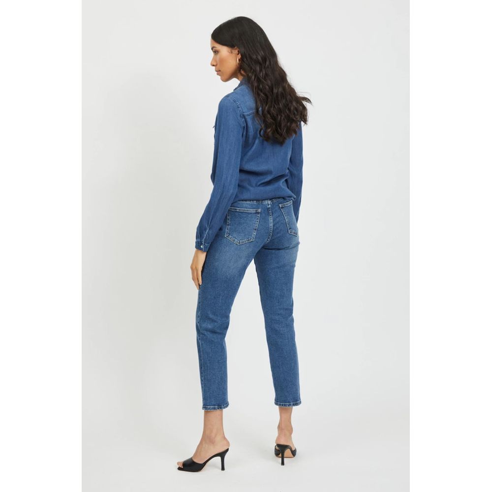 Vila Clothes Blue Cotton Blouse