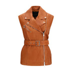 PINKO Brown Goatskin Sleeveless Jacket