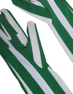 Dolce & Gabbana Green White Stripes Nylon Elbow Length Women Gloves
