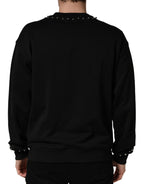 Dolce & Gabbana Black Embellished Cotton Sweatshirt Sweater