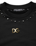 Dolce & Gabbana Black Embellished Cotton Sweatshirt Sweater