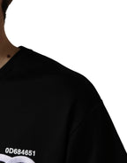 Dolce & Gabbana Black Logo Embroidered Men Crew Neck T-shirt