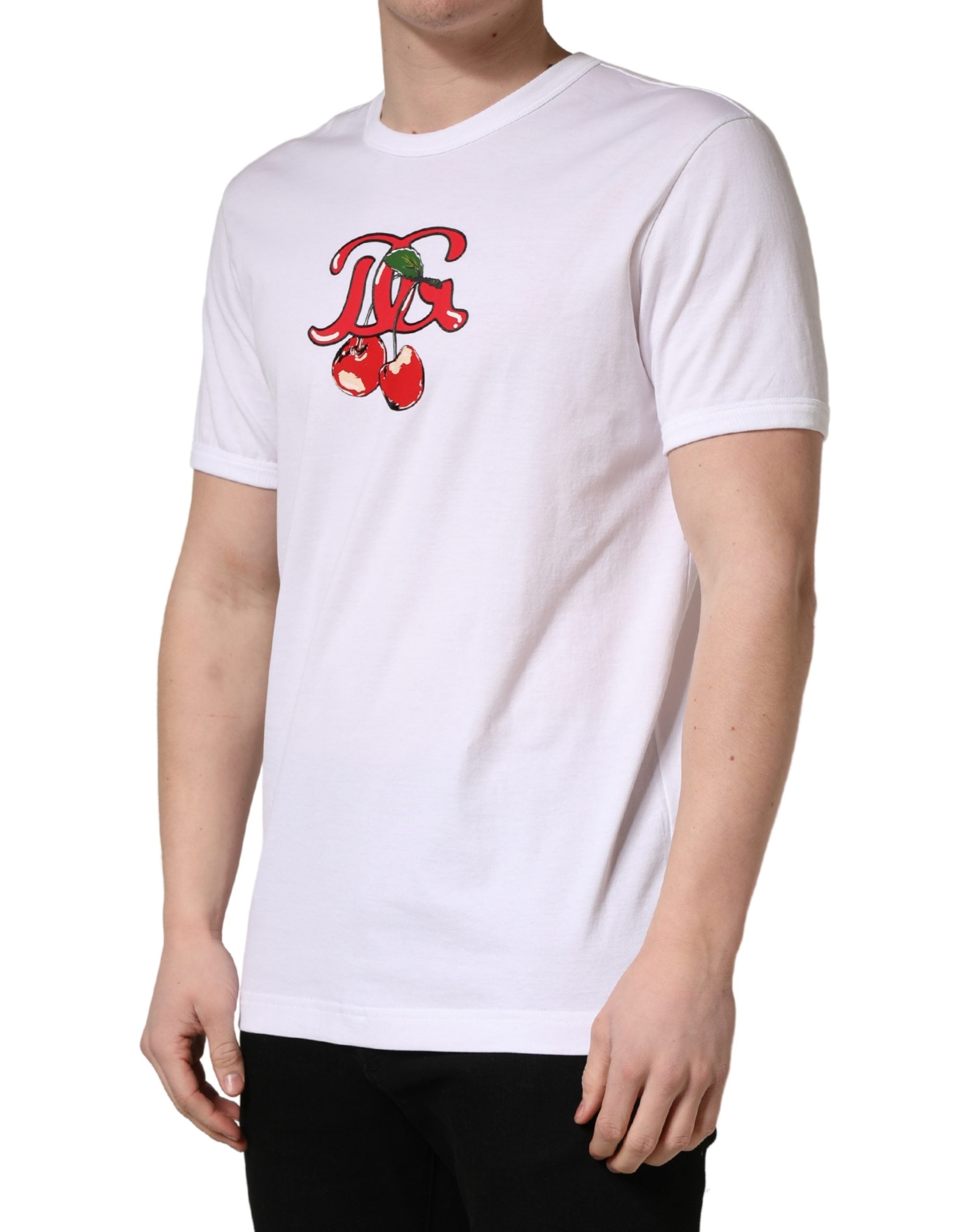 Dolce & Gabbana White DG Cherries Cotton Crew Neck  T-shirt