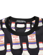 Dolce & Gabbana Black Bottle Print Cotton Crew Neck  T-shirt