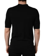 Dolce & Gabbana Black Heraldic Crest Patch Silk Polo T-shirt