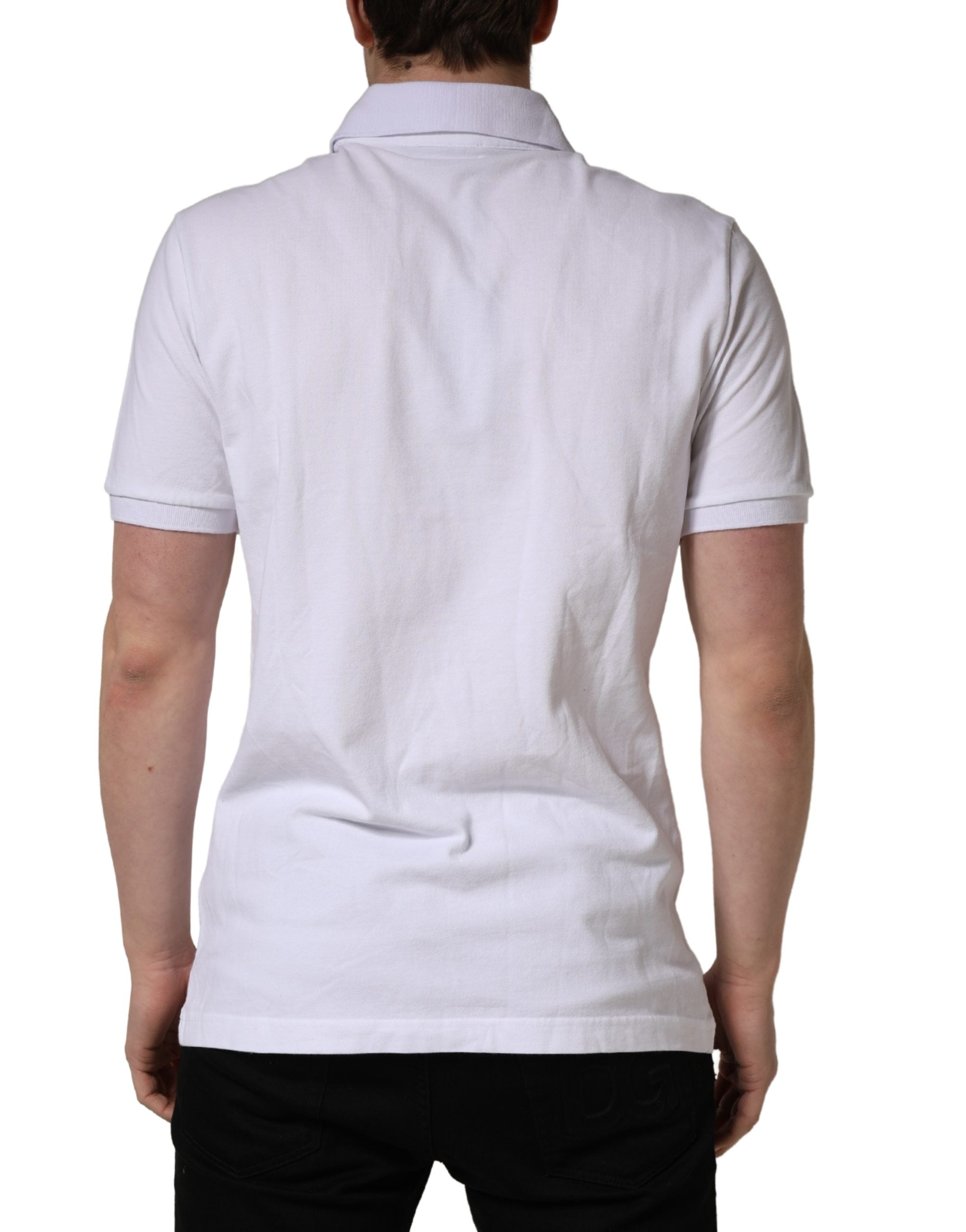 Dolce & Gabbana White Logo Embroidered Cotton Polo T-shirt