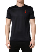 Dolce & Gabbana Dark Blue DG Logo Silk Men Crew Neck T-shirt