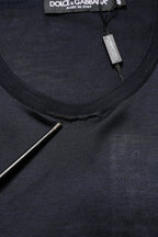 Dolce & Gabbana Dark Blue DG Logo Silk Men Crew Neck T-shirt