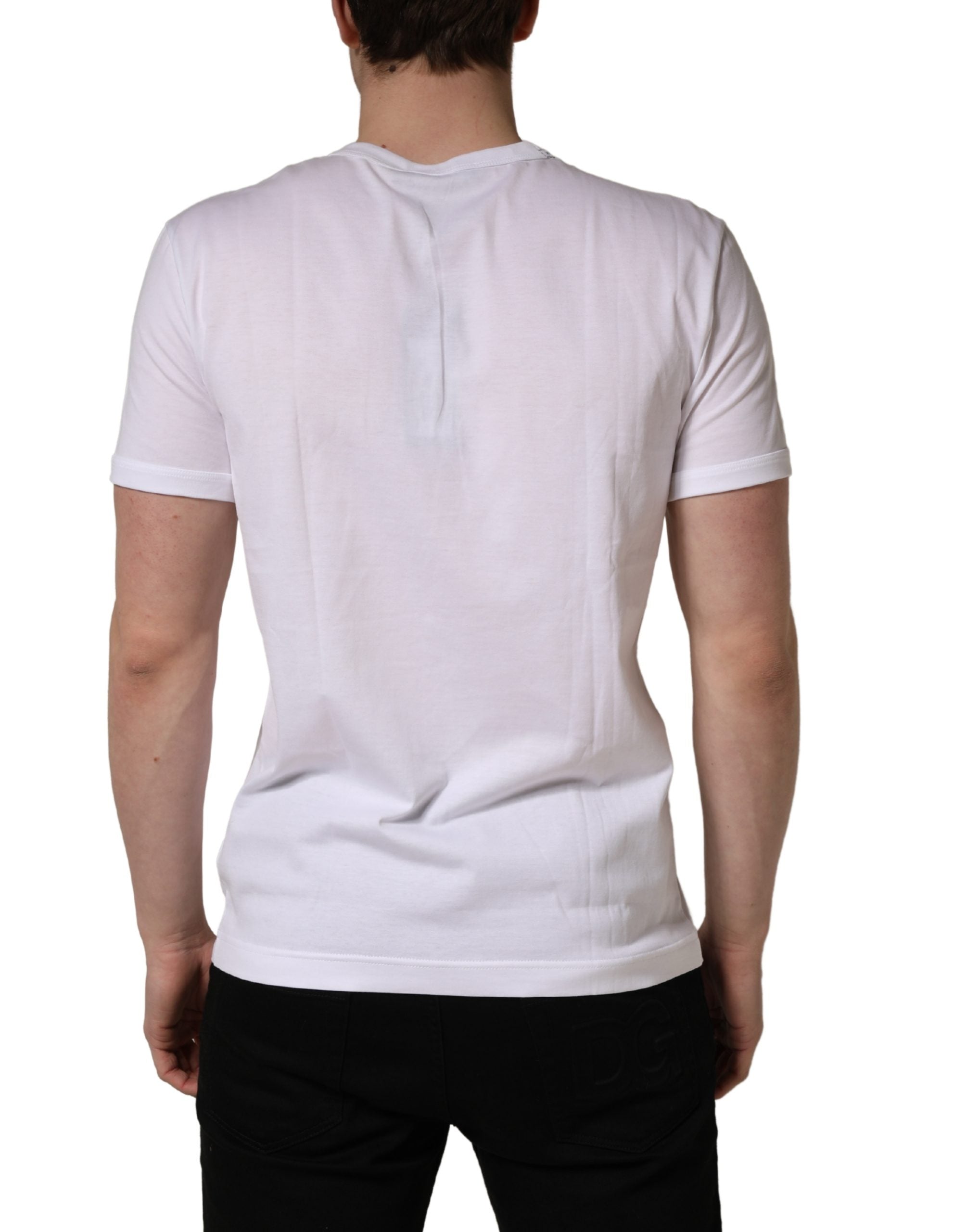 Dolce & Gabbana White Bee Crown Embroidery Cotton Men T-shirt