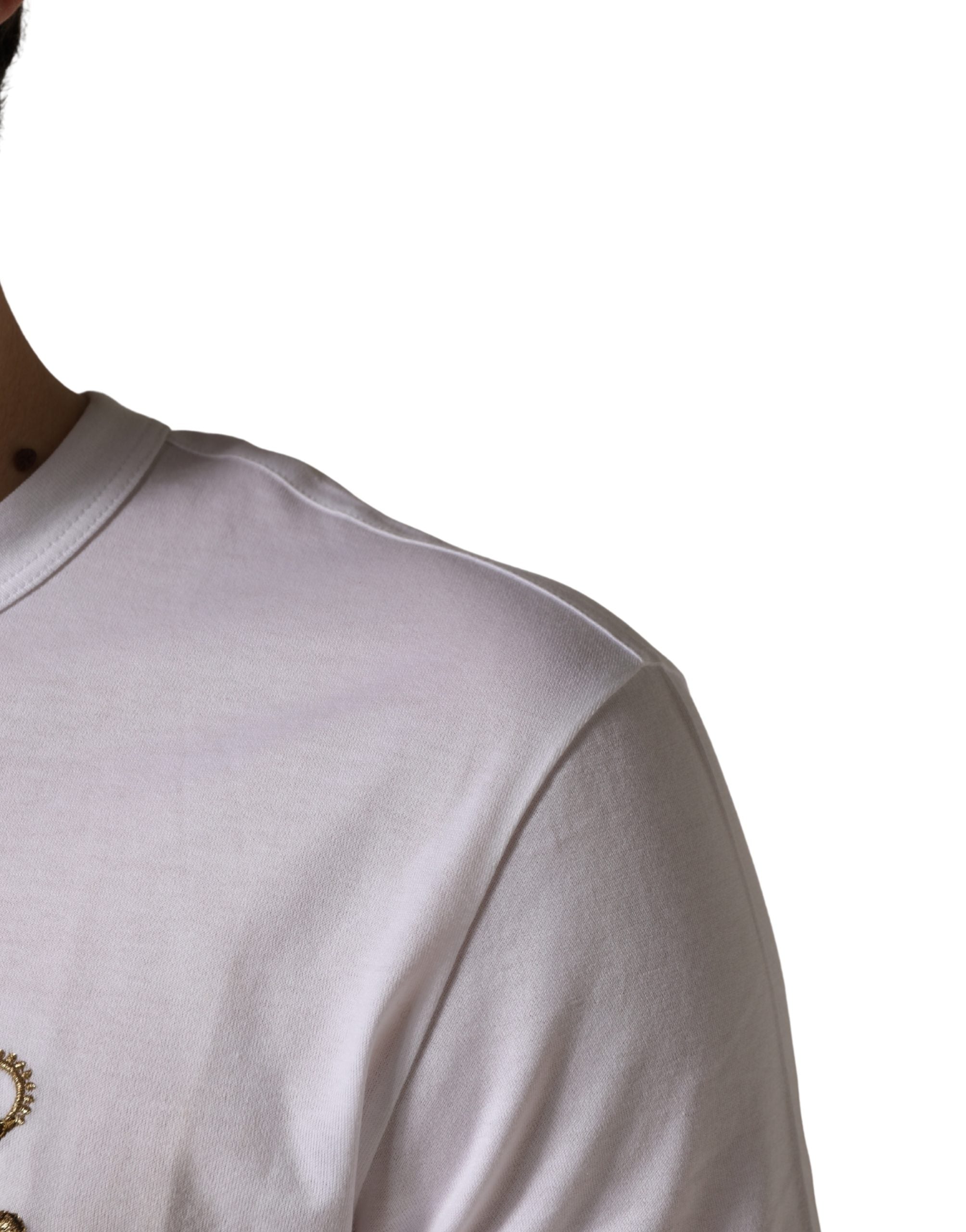 Dolce & Gabbana White Bee Crown Embroidery Cotton Men T-shirt