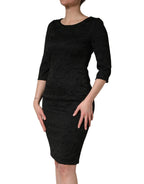 Dolce & Gabbana Black Floral Brocade Sheath Knee Length Dress