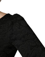 Dolce & Gabbana Black Floral Brocade Sheath Knee Length Dress