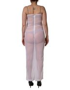 Dolce & Gabbana White Sheer Nylon Stretch Sheath Maxi Dress
