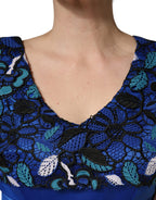 LANACAPRINA Royal Blue Floral Lace Sleeveless Long Gown Dress