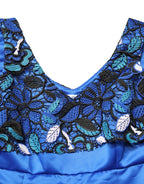 LANACAPRINA Royal Blue Floral Lace Sleeveless Long Gown Dress