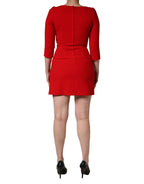 Dolce & Gabbana Red Heart Emmbellished Wool Mini  Dress