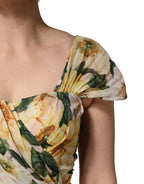 Dolce & Gabbana Yellow Silk Floral Print Pleated Maxi Dress