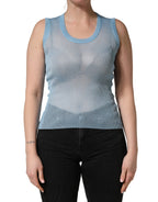 Dolce & Gabbana Blue Semi Sheer Ribbed Sleeveless Tank Top