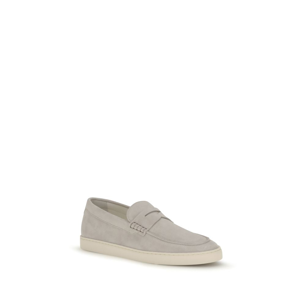 Brunello Cucinelli Beige Calf Leather Bos Taurus Slip-On Loafers