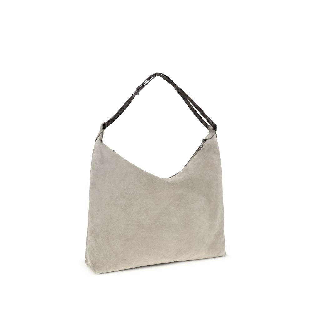 Brunello Cucinelli Gray Calf Leather Bos Taurus Shoulder Bag