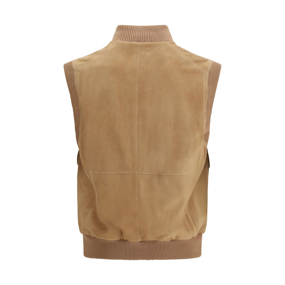 Brunello Cucinelli Beige Lamb Ovis Aries Aries Sleveless Jacket