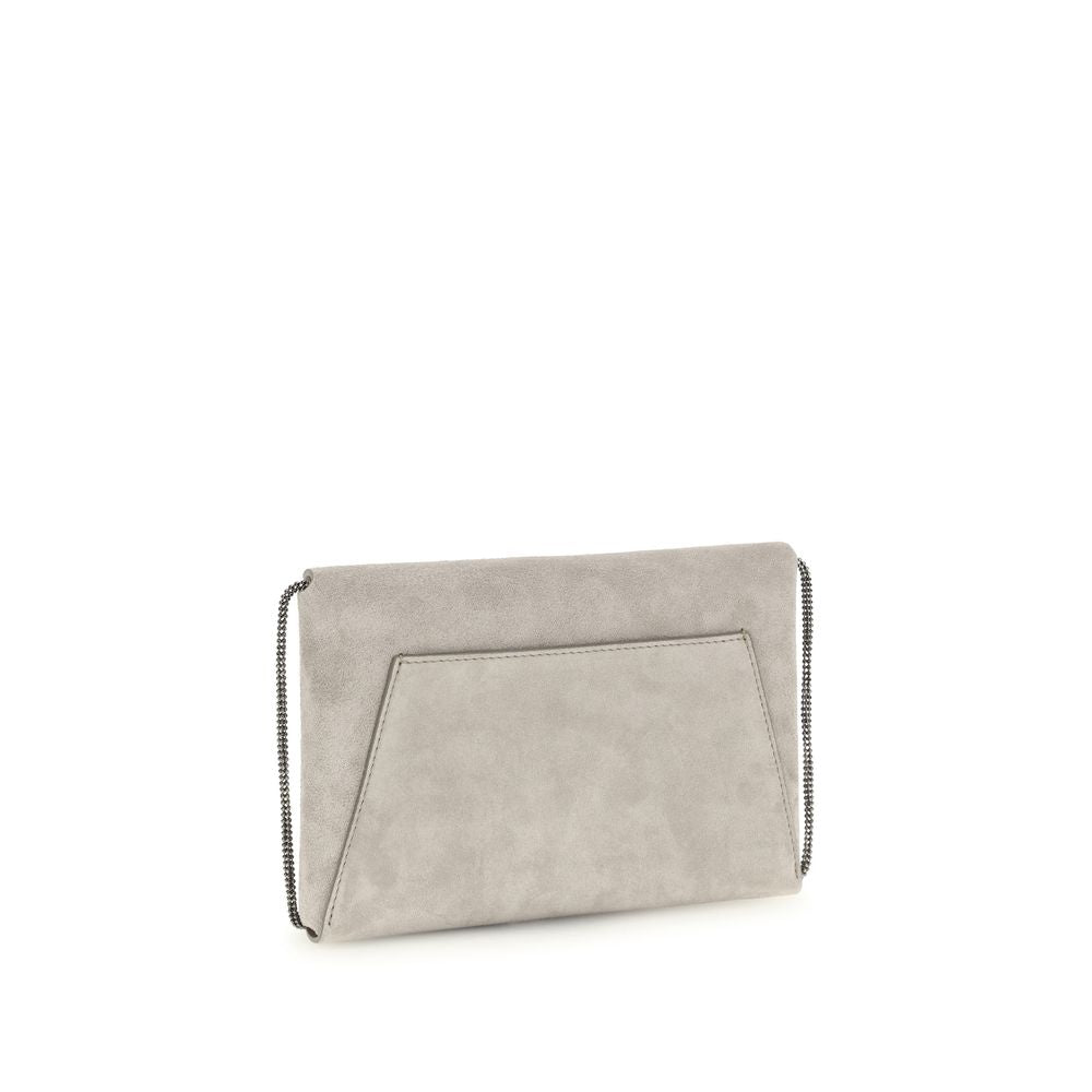 Brunello Cucinelli Gray Calf Leather Bos Taurus Shoulder Bag