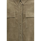 Brunello Cucinelli Bicolor Calf Leather Bos Taurus Dress Shirt