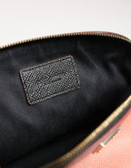 Dolce & Gabbana Beige Leather DG Logo Zip Around Hand Purse Pouch Wallet